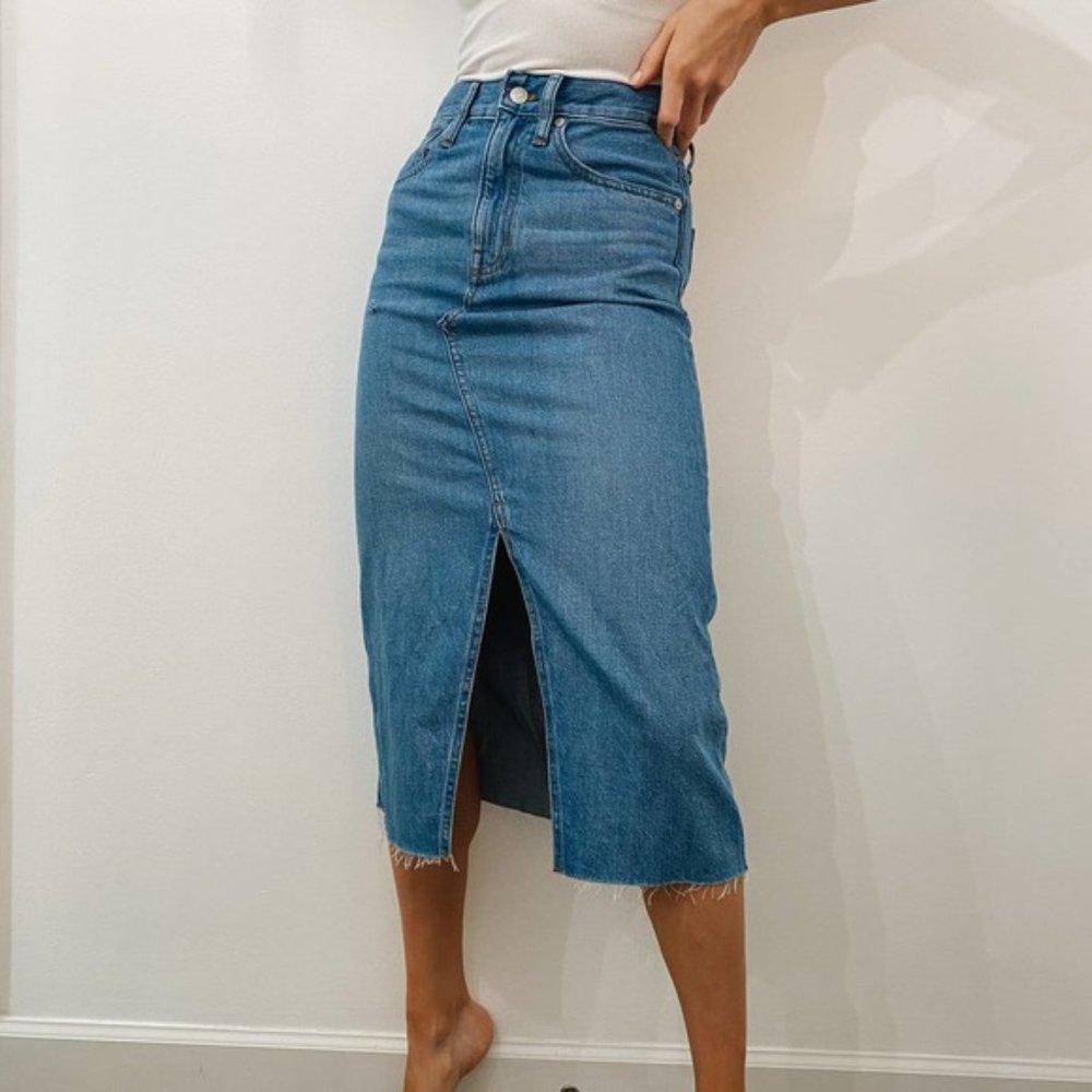 Madewell Denim Midi Skirt with Raw Hem